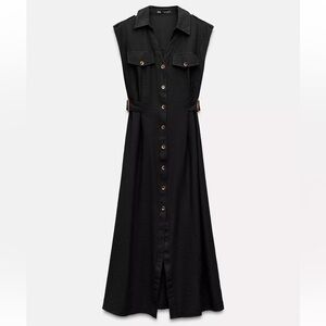 Zara Midi Black Sleeveless Button-Down Dress
